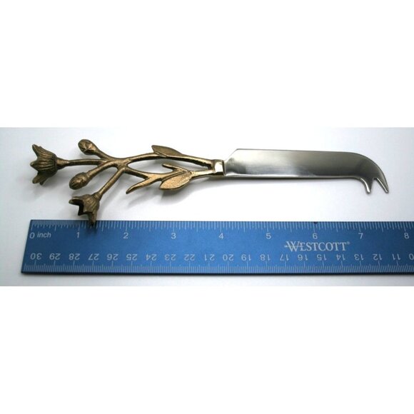 Charcuterie Cheese Knives  Brass Floral Handles Set of 3 NWT Rustic Farmhouse - Picture 2 of 3